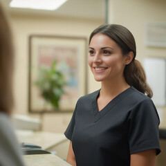 Recepcionista de consultorio medico asiste a los medicos y odontologos para recibir sus pacientes