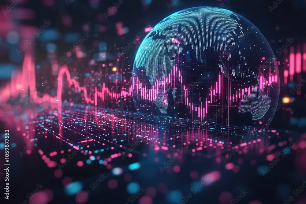 Leinwandbilder global network with digital data and charts