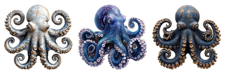 Obraz premium Colorful Octopuses On Transparent Background