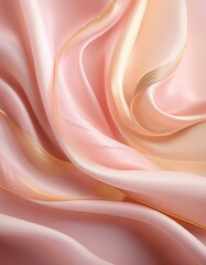 Obraz premium Delicate pink satin fabric with a hint of gold, creating a soft and luxurious feel.