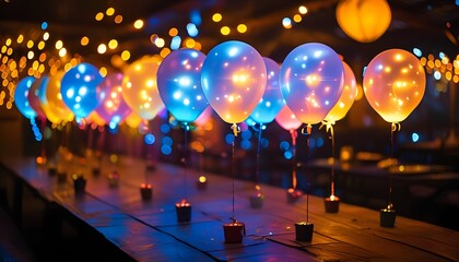 Fototapeta premium A vibrant celebration illuminating balloons and enchanting lights create a whimsical atmosphere for festivities and gatherings perfect for any special occasion or event