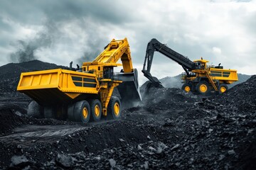 Heavy Machinery Operating in a Coal Mine A Dynamic Display of Industrial Power and Efficiency