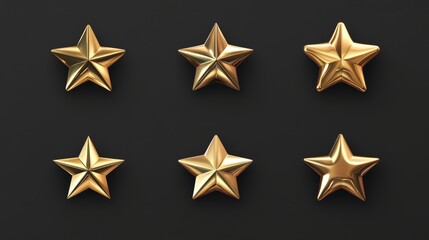 Obraz premium 124.A collection of gold star rating icons, rendered in a highly realistic style, each star showcasing a glossy metallic finish and a smooth, polished surface, perfect for illustrating quality