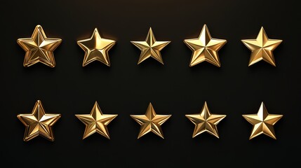 Obraz premium 124.A collection of gold star rating icons, rendered in a highly realistic style, each star showcasing a glossy metallic finish and a smooth, polished surface, perfect for illustrating quality