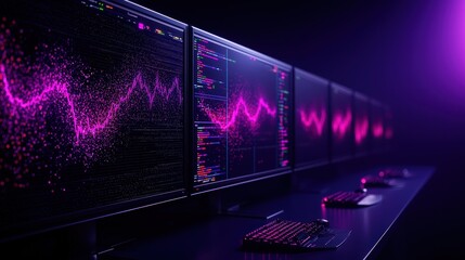 Obraz premium Dynamic Visualization of Data Streams in a High-Tech Monitoring Environment with a Futuristic Vibe