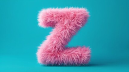 Playful 3D Letter Z Made of Fluffy Pink Fur on Turquoise Background