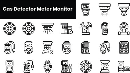 Set of outline gas detector meter monitor icons