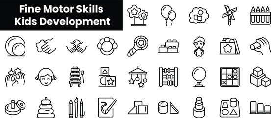 Set of outline fine motor skills kids development icons