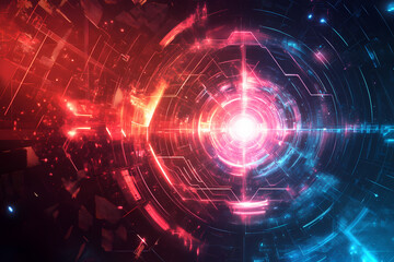 Obraz premium Futuristic hexagonal grid pattern with a vibrant neon glow, ideal for sci-fi themes, technology visuals, and modern digital designs