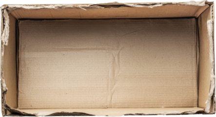 Open empty cardboard box from top view, neutral background. Packing and shipping concept