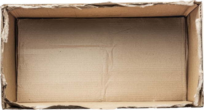 Open empty cardboard box from top view, neutral background. Packing and shipping concept