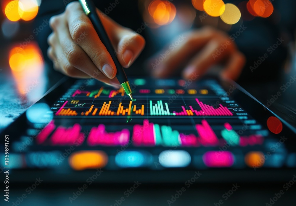 Aufkleber a hand using a stylus to analyze financial data on a tablet