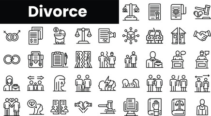 Set of outline divorce icons