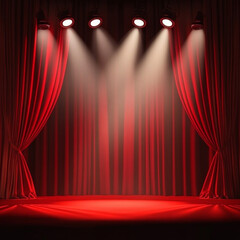Theater stage with red curtains and spotlights. Theatrical scene in the light background