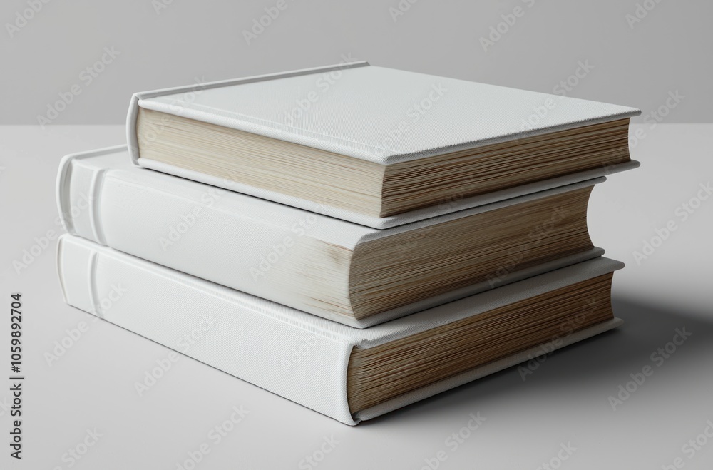 Poster Stack of Three White Hardback Books with Visible Pages