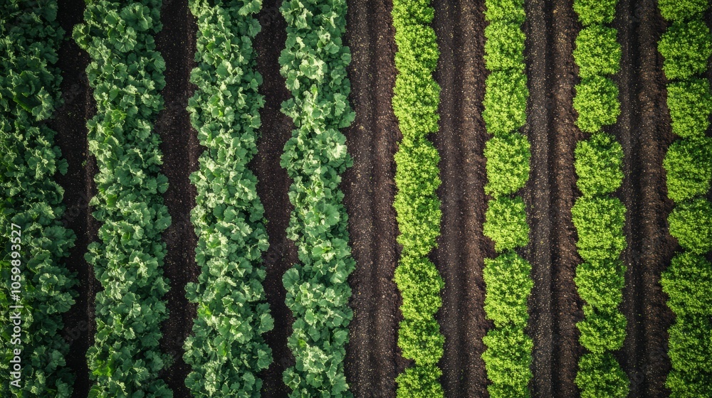 Poster lush rows of various vegetables grow harmoniously in the garden, reflecting the efforts of careful p
