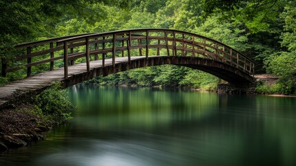 Fototapeta premium A well-worn bridge stretching over a peaceful river symbolizing connection and the path between relationships