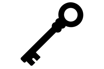 Black key, door key silhouette vector.