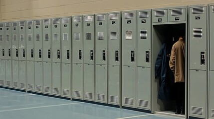 Locker Room: Athletes change into workout gear, lockers providing a temporary refuge. 