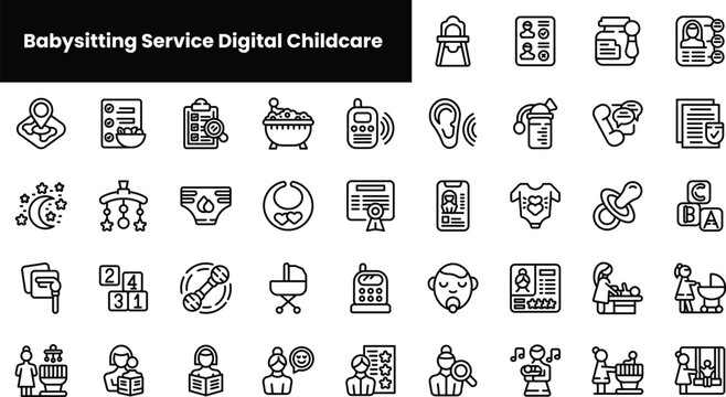 Set of outline babysitting service digital childcare icons - Powered by Adobe