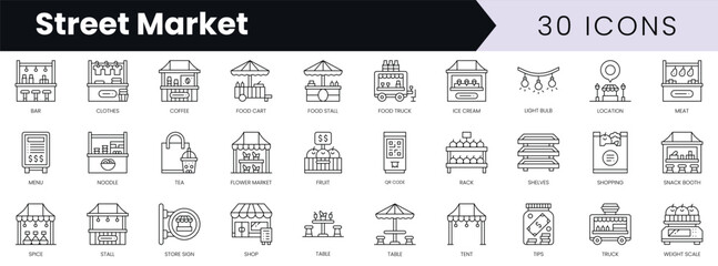 Set of outline street market icons. Minimalist thin linear web icon set. vector illustration.