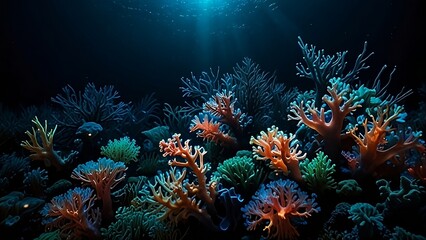 Obraz premium coral reef in the sea, ocean blue underwater fish coral reef colorful background