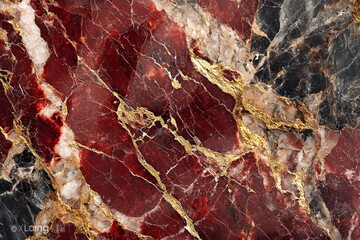 Fototapeta premium Close-up of Red, Black, and White Marble with Gold Veins