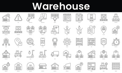 Set of outline warehouse icons. Minimalist thin linear web icon set. vector illustration.
