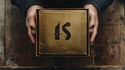 Hands Holding a Gold Box with a Design