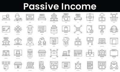 Set of outline passive income icons. Minimalist thin linear web icon set. vector illustration.