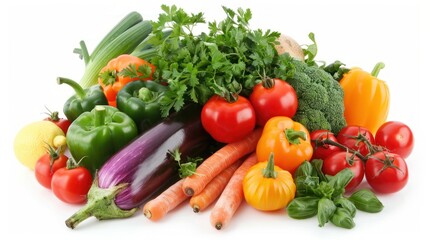 Close up of fresh vegetables on a white background