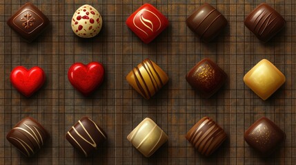 Obraz premium Assorted Gourmet Chocolate Varieties on Wooden Background