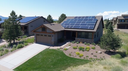 Modern Home with Solar Panels on Rooftop
