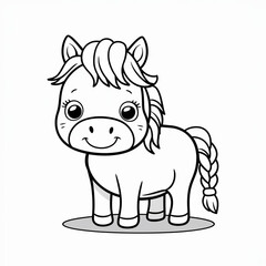 Fototapeta premium Cute and simple horse coloring page for kids