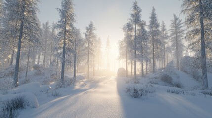 Obraz premium Ethereal Winter Landscape with Snow and Trees