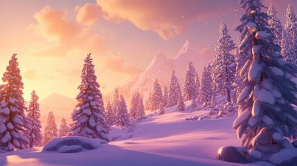 Serene Winter Landscape at Sunset
