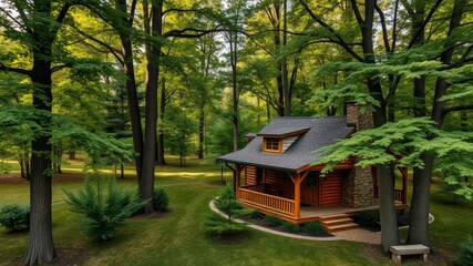 Cozy Rustic Log Cabin in Lush Greenery - Serene LaGrange County Park Landscape