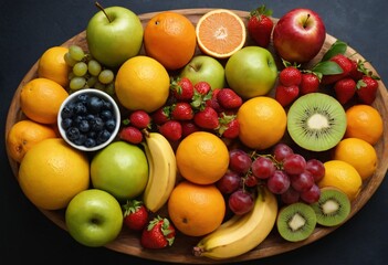 Fruit Fiesta: A Platter of Fresh, Vibrant Fruits. Ai generated image