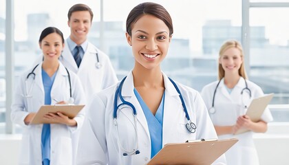 Fototapeta premium Photo of a team of smiling doctors who are always ready to help people who are sick