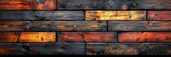 Close-up of a Wall Constructed with Burnt Wooden Planks