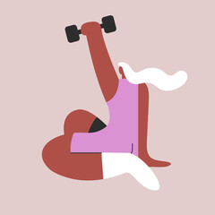 Мобильное устройствоAging Black Woman doing exercise. Female character looks focused and calm. Flat Vector illustration in cartoon style.