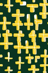 Yellow cross patterns on dark green bcakground seamless wallpaper design abstract