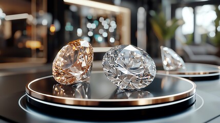 Fine gems placed on a digital display of fluctuating prices, exploring value perception in luxury items