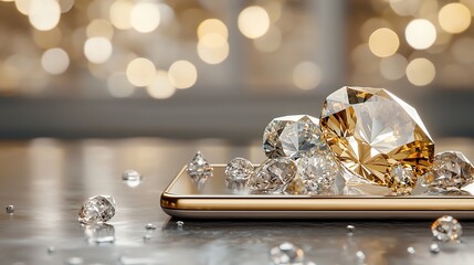 Fine gems placed on a digital display of fluctuating prices, exploring value perception in luxury items