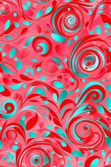 Red swirl patterns on pink gradient bcakground seamless wallpaper design