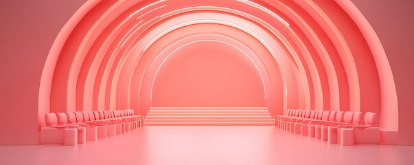 Obraz premium A minimalist, pink-toned interior space designed for events or presentations.