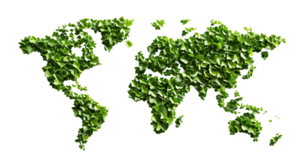 natural green leaves world map png on transparent background