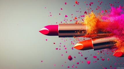 Vibrant lipsticks burst into color, showcasing beauty and creativity in a stunning artistic display.