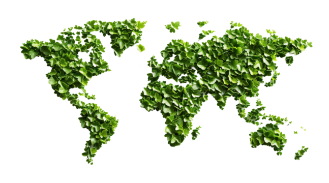natural green leaves world map png on transparent background - Powered by Adobe