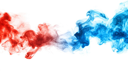 Fototapeta premium Colorful red and blue ink clouds in water, abstract art. Creative fluid dynamics concept